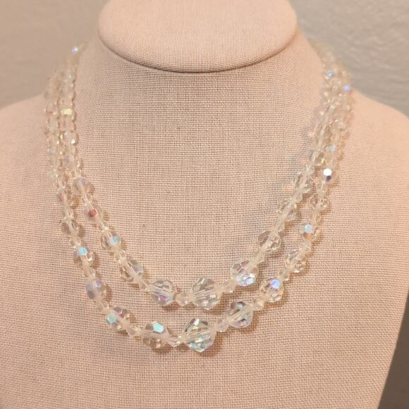 Vintage Two Strand Graduated AB Crystal Necklace - Picture 1 of 5